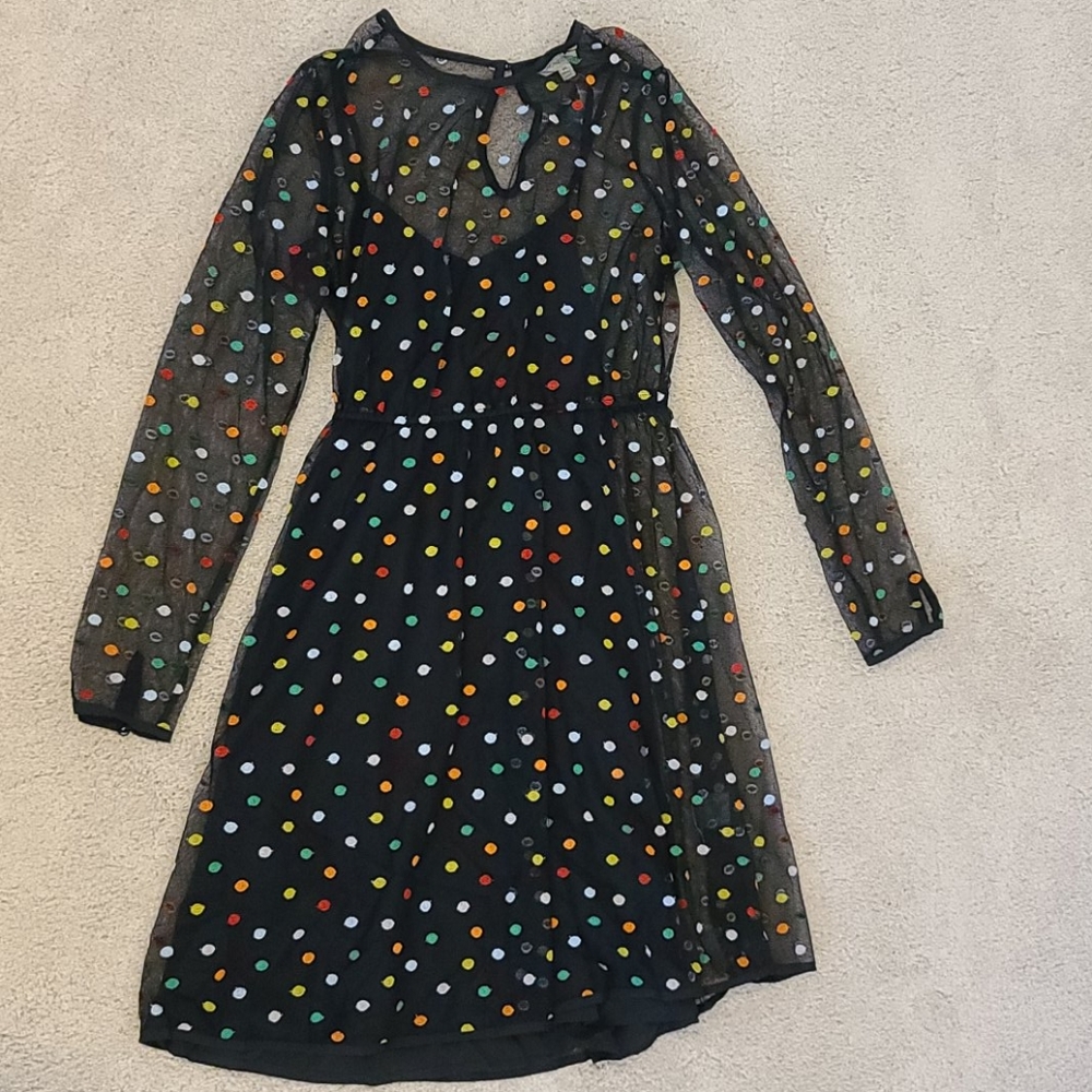 ModCloth Black Polka Dot  Full Sleeve Dress M